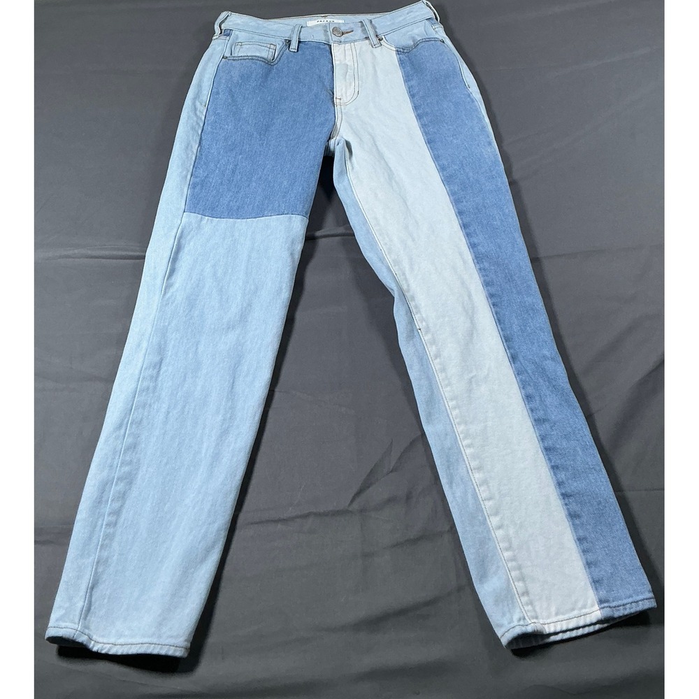 PacSun Mom Jeans Size 24 Patchwork Multi Blue Two Tone High Rise Straight Leg